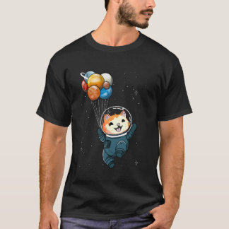 Katzen-Astronaut hält Planetenballons Weltraum für T-Shirt