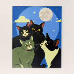 Katzen auf dem Kessel unter Vollmond Puzzle