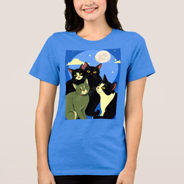 Katzen auf dem Kessel unter Vollmond Tri-Blend Shirt (Vorderseite)