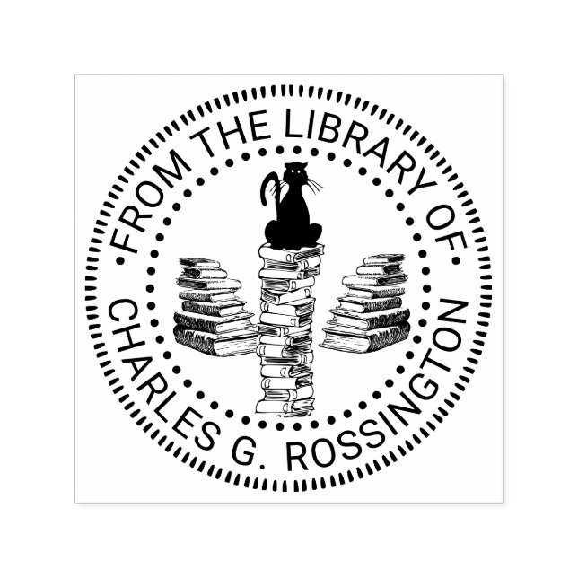 Katzen auf dem Namen der großen Buchstapelbiblioth Permastempel (Design)