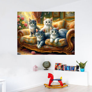 Katzen auf dem Sofa - süße Szene im Vintage-Look Poster