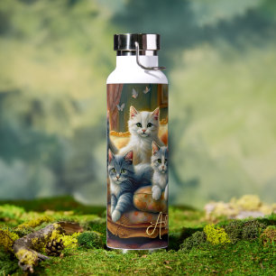 Katzen auf dem Sofa - süße Szene im Vintage-Look Trinkflasche