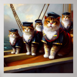 Katzen auf einem Schiff Poster