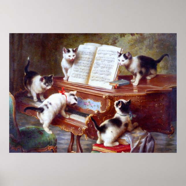 Katzen auf einem Vintagen antiken Klavier-Poster Poster (Vorne)