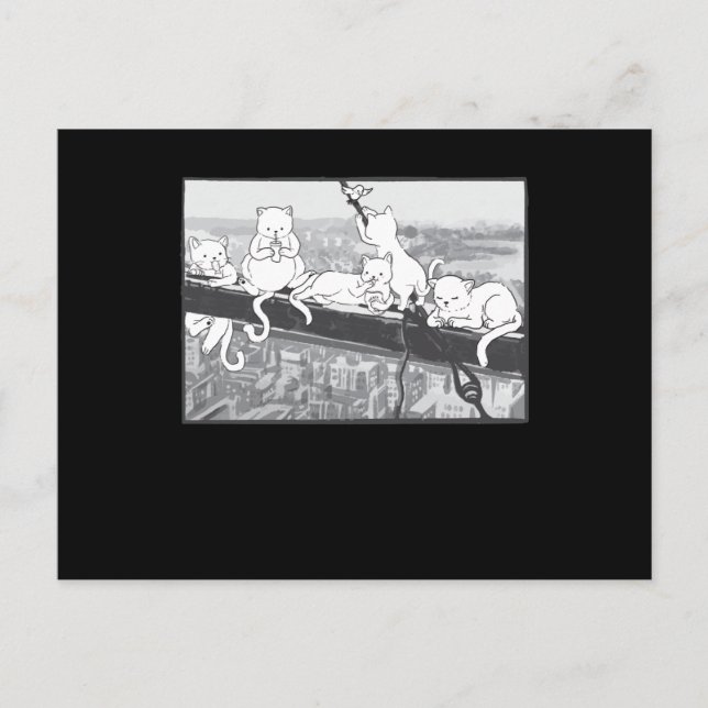 Katzen auf einem Wolkenkratzer Mittagessen Parodie Postkarte (Vorderseite)