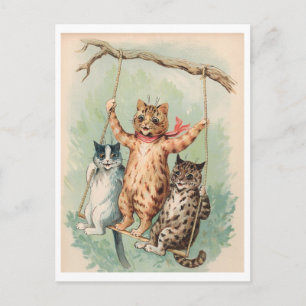 Katzen auf einer Swing Louis Wain Holiday Postcard Feiertagspostkarte