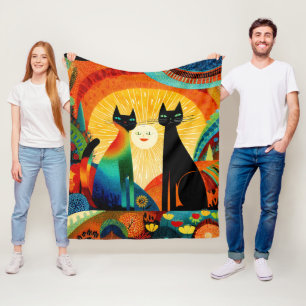 Katzen auf hellem und farbenfrohem Hintergrund, Fleecedecke