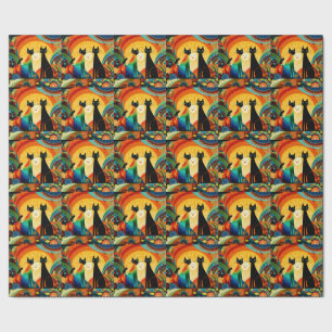 Katzen auf hellem und farbenfrohem Hintergrund, Geschenkpapier