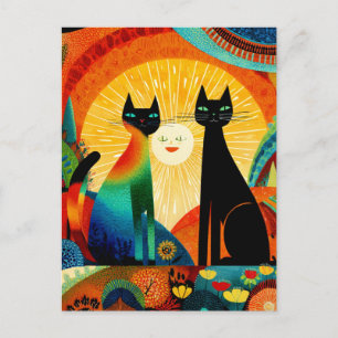 Katzen auf hellem und farbenfrohem Hintergrund, Postkarte