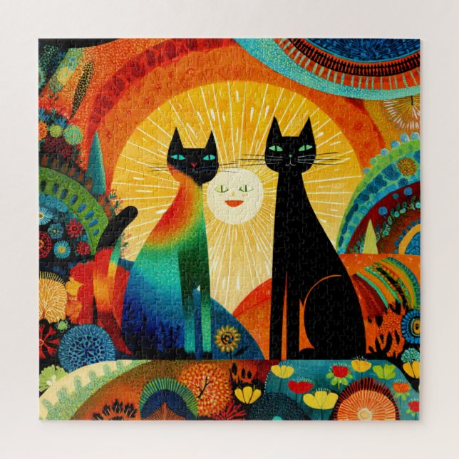Katzen auf hellem und farbenfrohem Hintergrund, Puzzle (Vertikal)