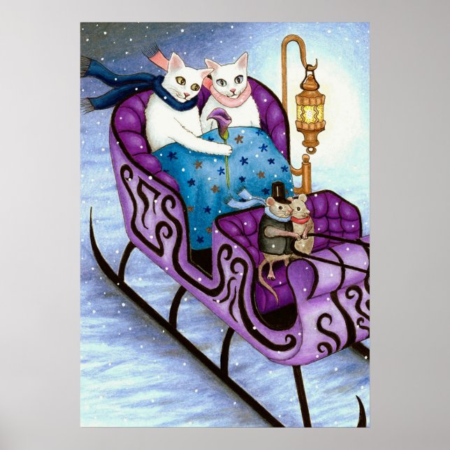 Katzen auf Sleigh 444 Winter Poster (Vorne)
