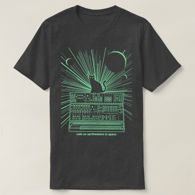 Katzen auf Synthesizern im Weltraum T-Shirt (Design vorne)