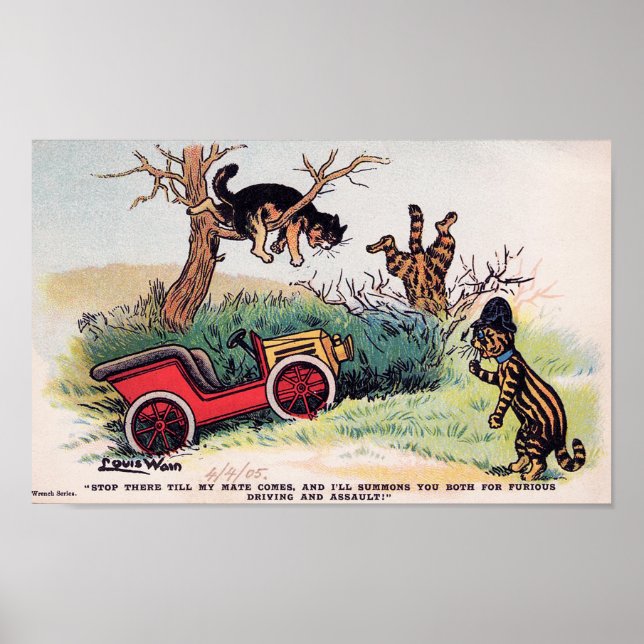 Katzen Auto Crash, Louis Wain Poster (Vorne)