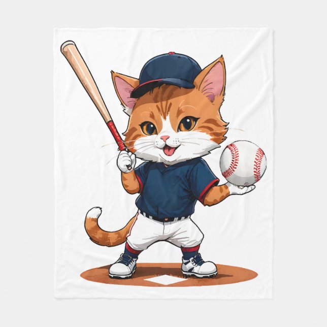 Katzen-Baseballspieler Fleecedecke (Vorderseite)