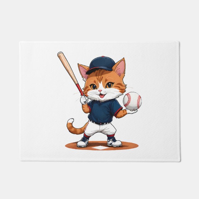 Katzen-Baseballspieler Fußmatte (Vorderseite)