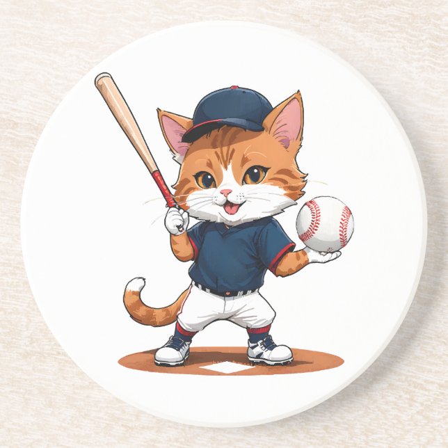 Katzen-Baseballspieler Getränkeuntersetzer (Vorne)