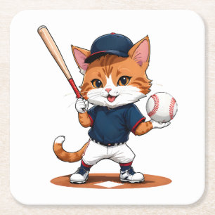 Katzen-Baseballspieler Rechteckiger Pappuntersetzer