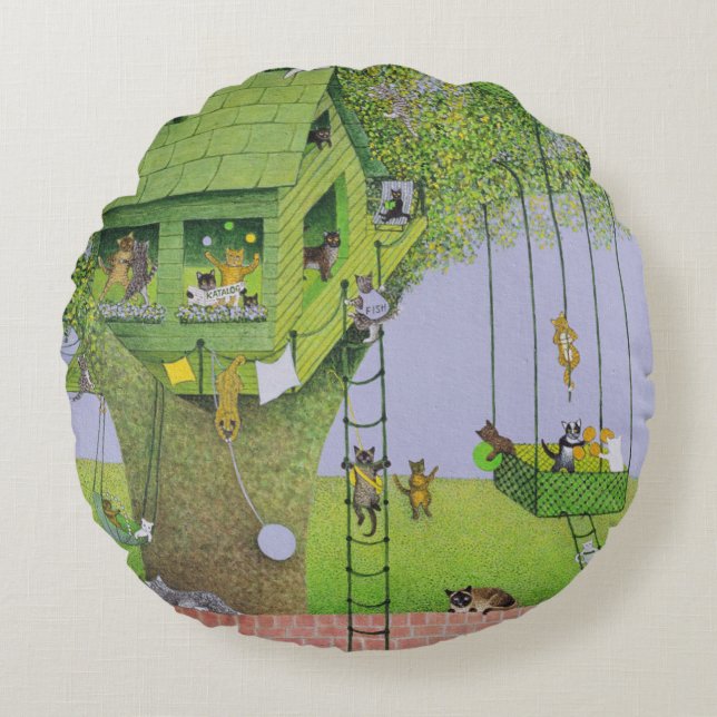 Katzen-Baum-Haus Rundes Kissen (Vorderseite)