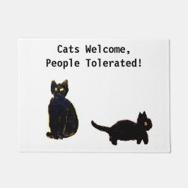 Katzen begrüßen Leute zugelassene schwarze Fußmatte