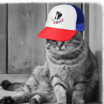 Katzen beherrschen Lastkraftwagen, die Katze schwa Truckerkappe<br><div class="desc">Katzen regeln die Gestaltung. Schwarz-Weiß Katze auf farbenfrohen Schriften.</div>