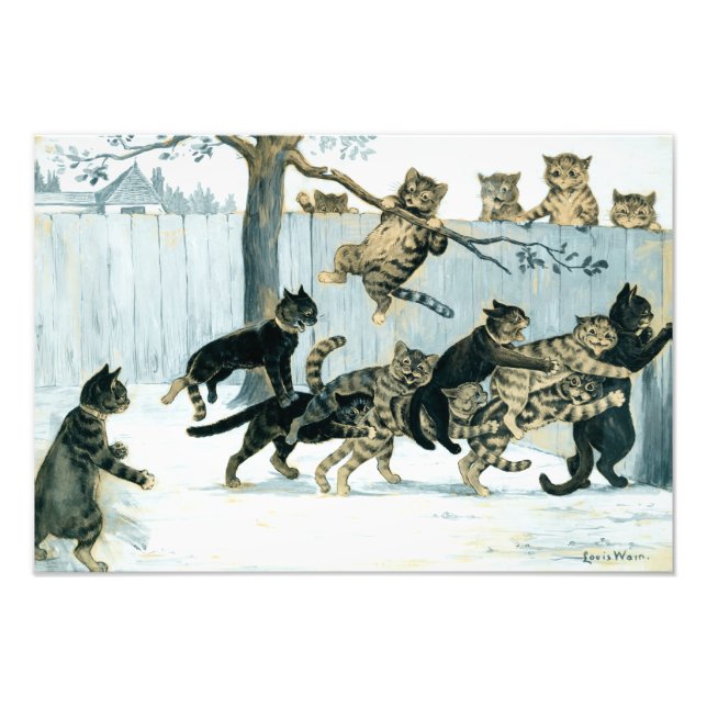 Katzen bei Play von Louis Wain Fotodruck (Vorne)