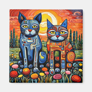 Katzen bei Sonnenuntergang 1 Magnet