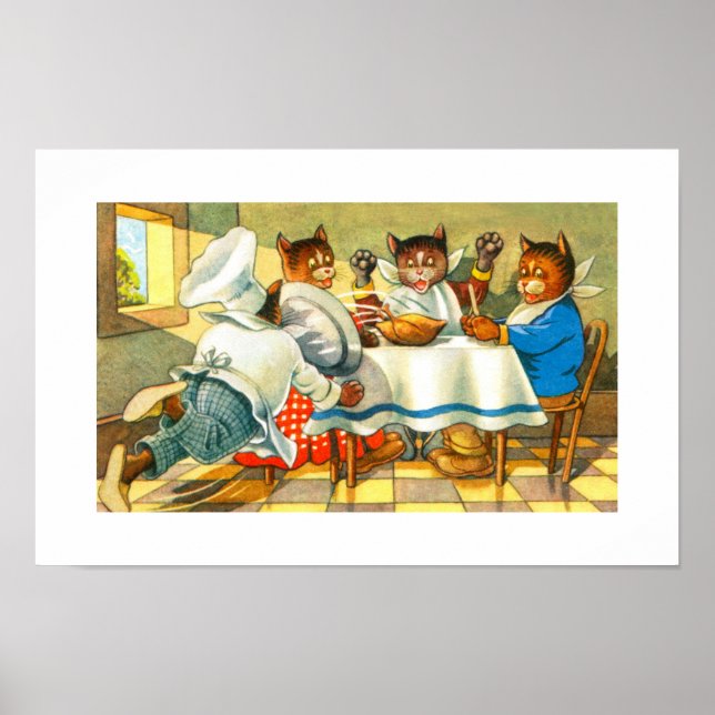 Katzen beim Abendessen Poster (Vorne)