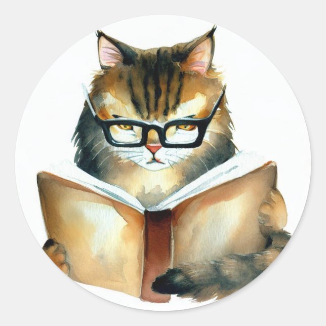 Katzen beim Lesen eines Bücherumlaufsticks Runder Aufkleber (Vorderseite)