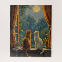Katzen betrachten den Mond und Regen