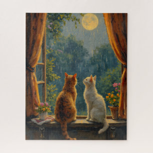 Katzen betrachten den Mond und Regen Puzzle