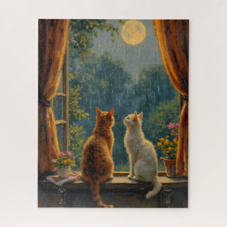 Katzen betrachten den Mond und Regen Puzzle