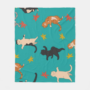 Katzen, Blätter im Herbst, niedliche Muster Fleecedecke