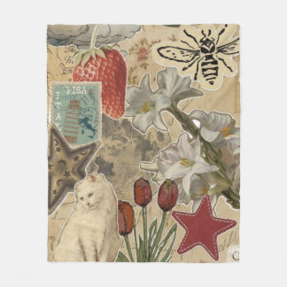 Katzen-Blumen-Collage-Muster – Hübsches künstleris Fleecedecke