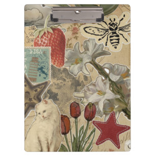 Katzen-Blumen-Collage-Muster – Hübsches künstleris Klemmbrett