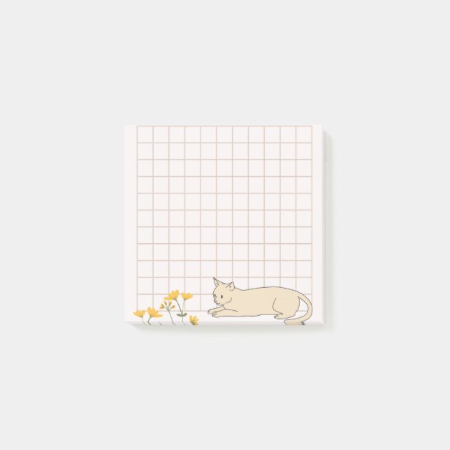 Katzen-Blumen-Raster Post-it Klebezettel (Vorderseite)