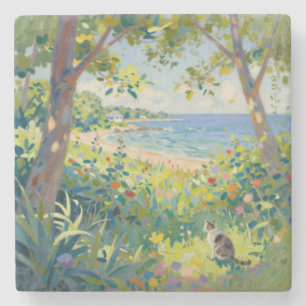 Katzen Blumen Und Meer Steinuntersetzer