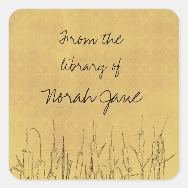 Katzen Botanischer Zeichnend Personalisierter Name Quadratischer Aufkleber (Vorderseite)