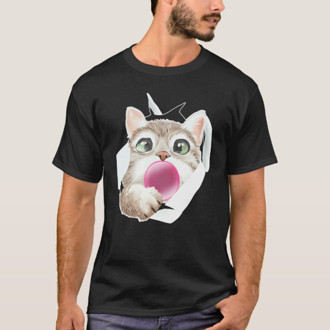 Katzen-Bubble-Gum Süße Katze T-Shirt (Vorderseite)