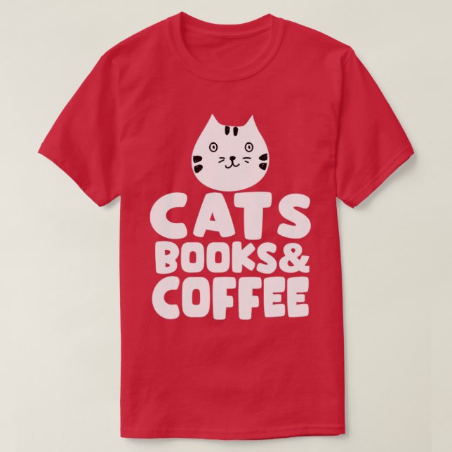 Katzen Bücher Kaffee T-Shirt (Design vorne)