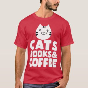 Katzen Bücher Kaffee T-Shirt