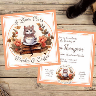 Katzen Bücher und Coffee Book Club Reading Einladung