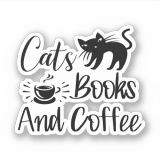 Katzen Bücher und Kaffee Aufkleber