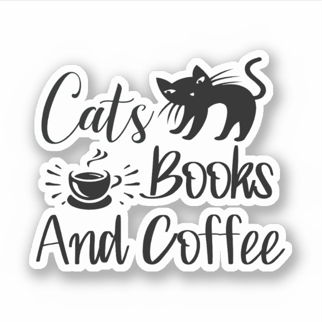 Katzen Bücher und Kaffee Aufkleber (Vorderseite)