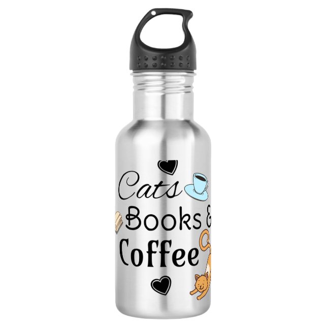 Katzen, Bücher und Kaffee Niedlich Edelstahlflasche (Vorderseite)
