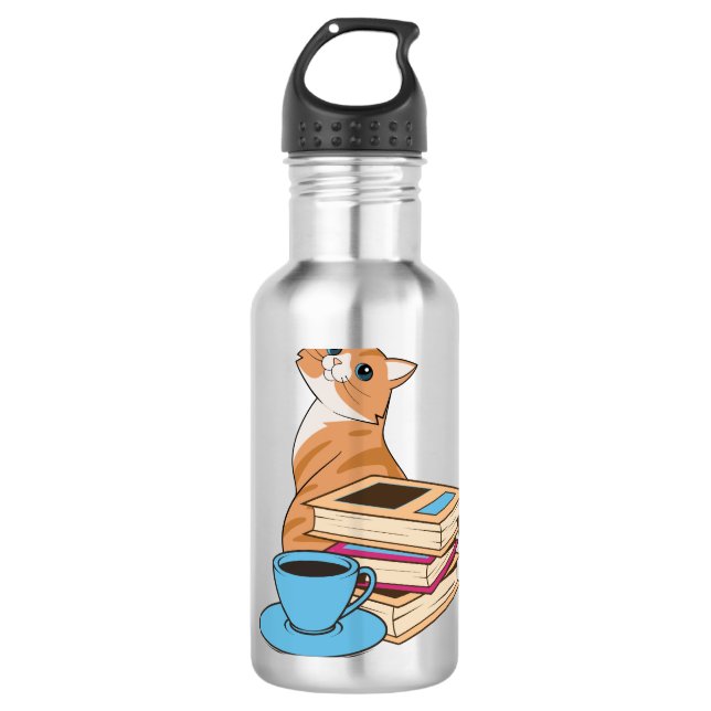 Katzen, Bücher und Kaffee Niedlich Edelstahlflasche (Vorderseite)