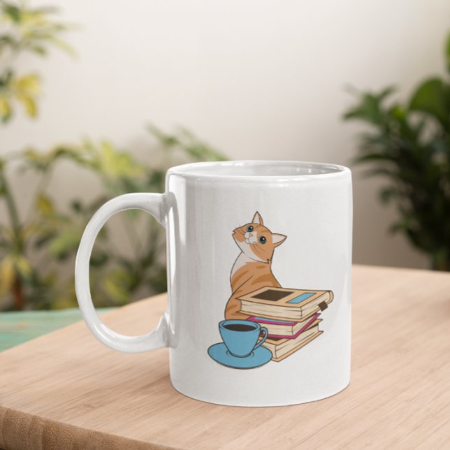 Katzen, Bücher und Kaffee Niedlich Kaffeetasse (Von Creator hochgeladen)