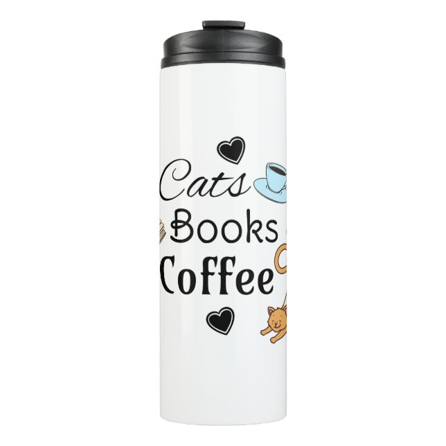 Katzen, Bücher und Kaffee Niedlich Thermosbecher (Vorderseite)