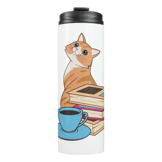 Katzen, Bücher und Kaffee Niedlich Thermosbecher (Vorderseite)