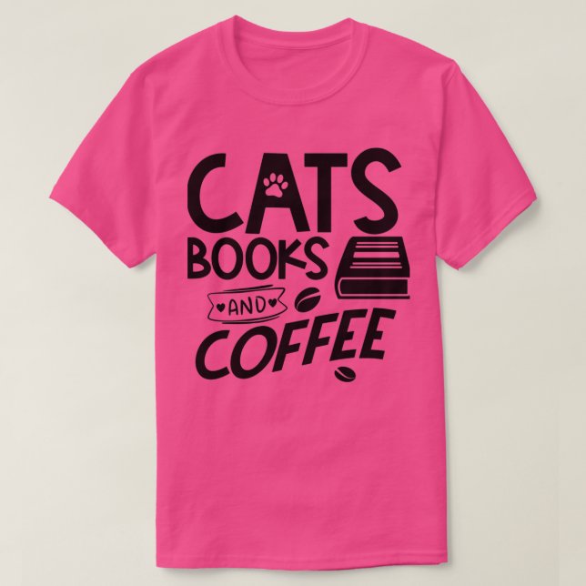 Katzen Bücher und Kaffee T-Shirt (Design vorne)