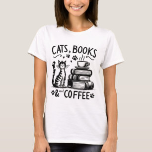 Katzen, Bücher und Kaffee T-Shirt